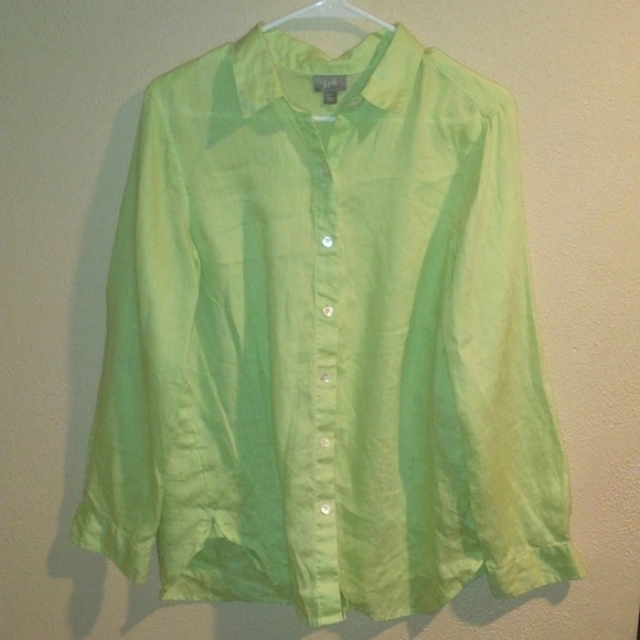 J. Jill Tops - J Jill 100% Linen Bright Green Button up Collared Top Lagenlook S